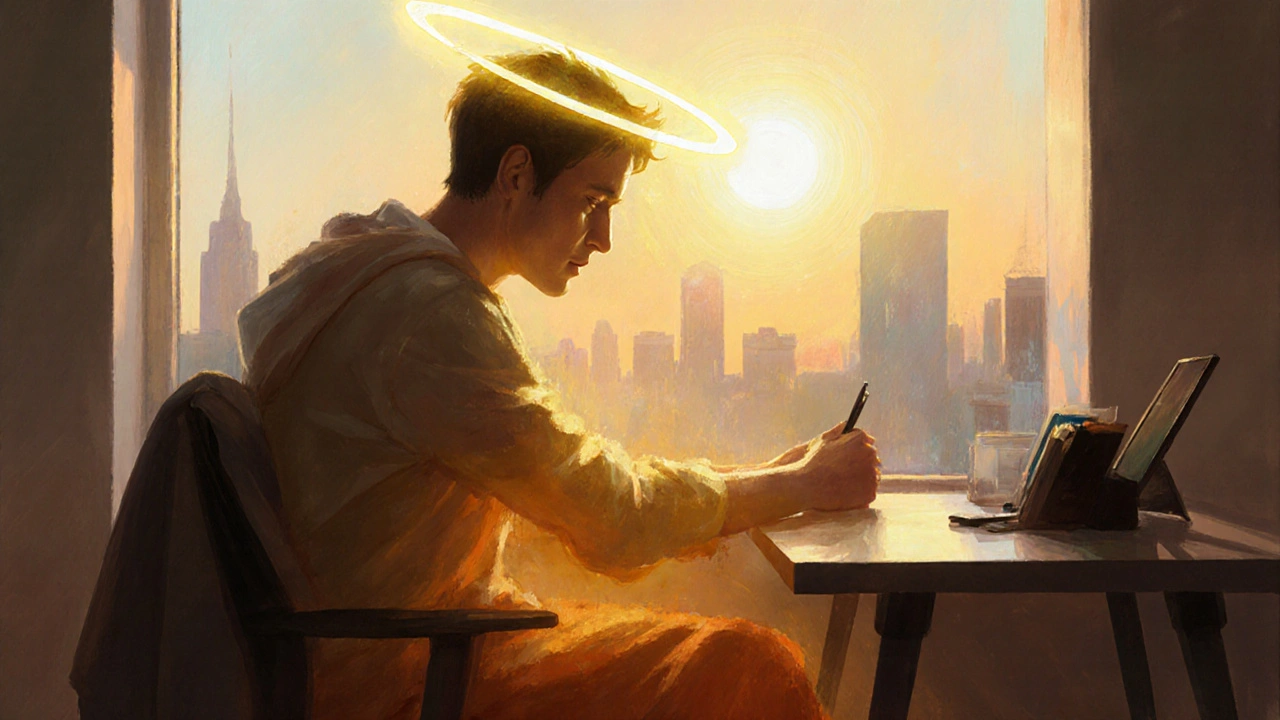 Person mit goldenem Licht um den Kopf und amberfarbenem Nebel um den Körper, symbolisch für zwei verschiedene Cannabinoid-Wirkungen.