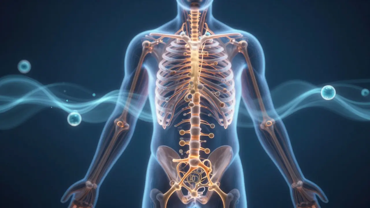 Abstrakte Darstellung des Endocannabinoid-Systems im menschlichen Körper.
