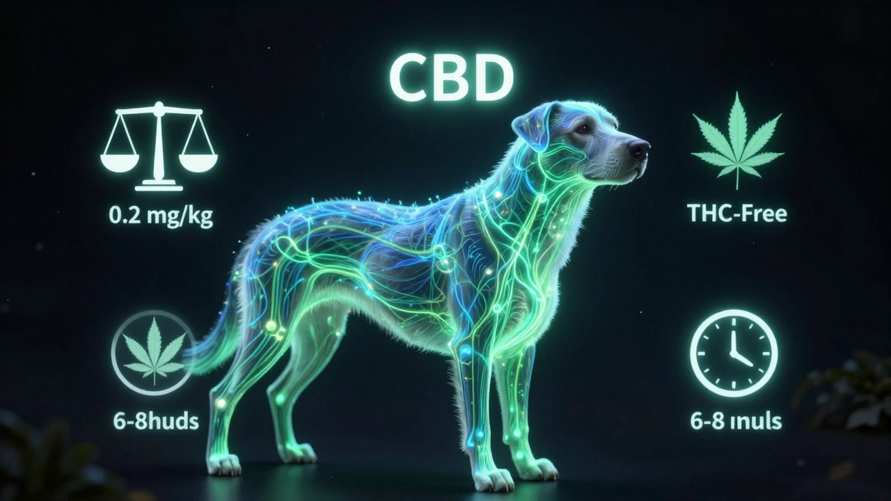 Ein Hund mit sanft leuchtenden Energiebahnen, symbolisch für CBD-wirksame Wirkung im Körper.