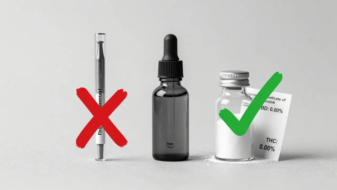 Vergleich von CBD-Produkten: Isolat mit Sicherheitscheck, Kartusche mit Kreuz