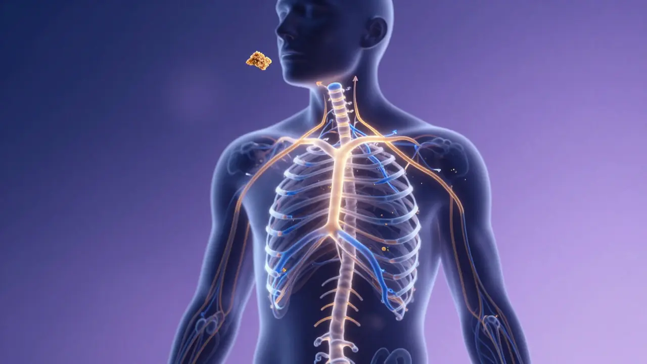 Abstrakte Darstellung des Endocannabinoid-Systems mit sanftem Licht, das CBD-Aufnahme symbolisiert.