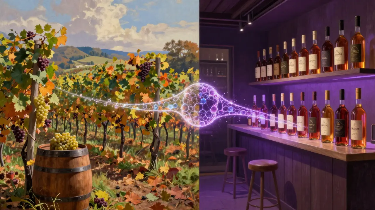 Vergleich von traditionellem Weinberg und modernem Cannabis-Shop