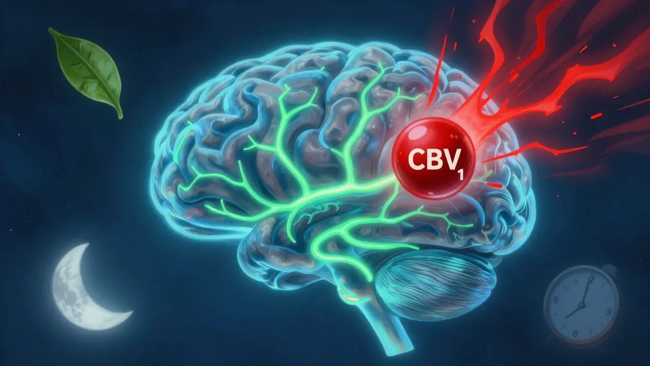 Abstrakte Darstellung eines Gehirns, das durch THCV vor Stress geschützt wird.