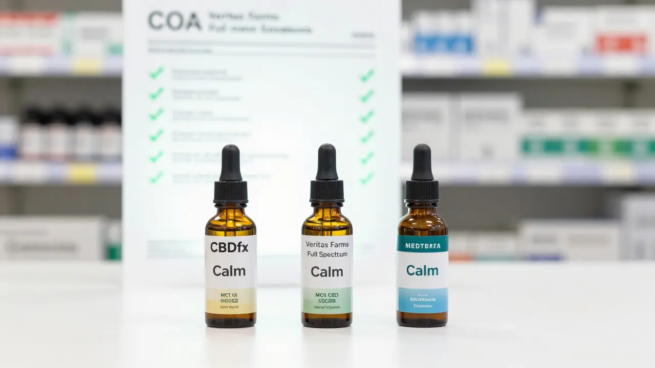 Drei CBD-Vape-Produkte mit klaren Zutatenlisten und Laborzertifikat, dargestellt als Symbol für Reinheit und Vertrauen.