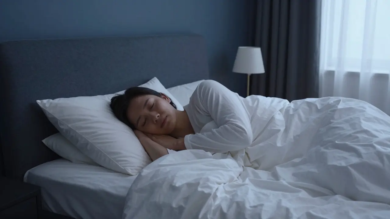 Friedlicher Schlaf in einem dunklen, ruhigen Schlafzimmer