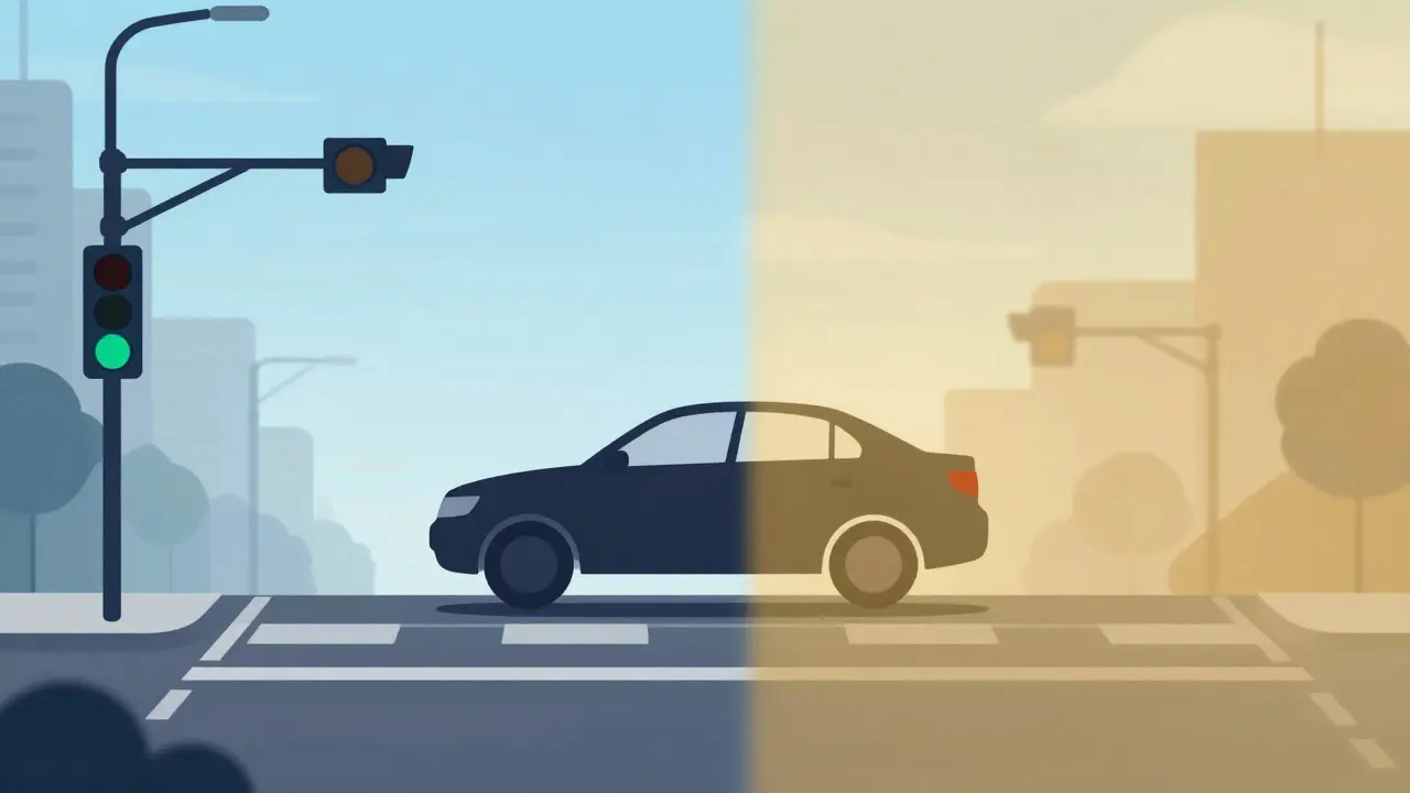 Konzeptuelle Darstellung einer verzerrten Wahrnehmung beim Autofahren