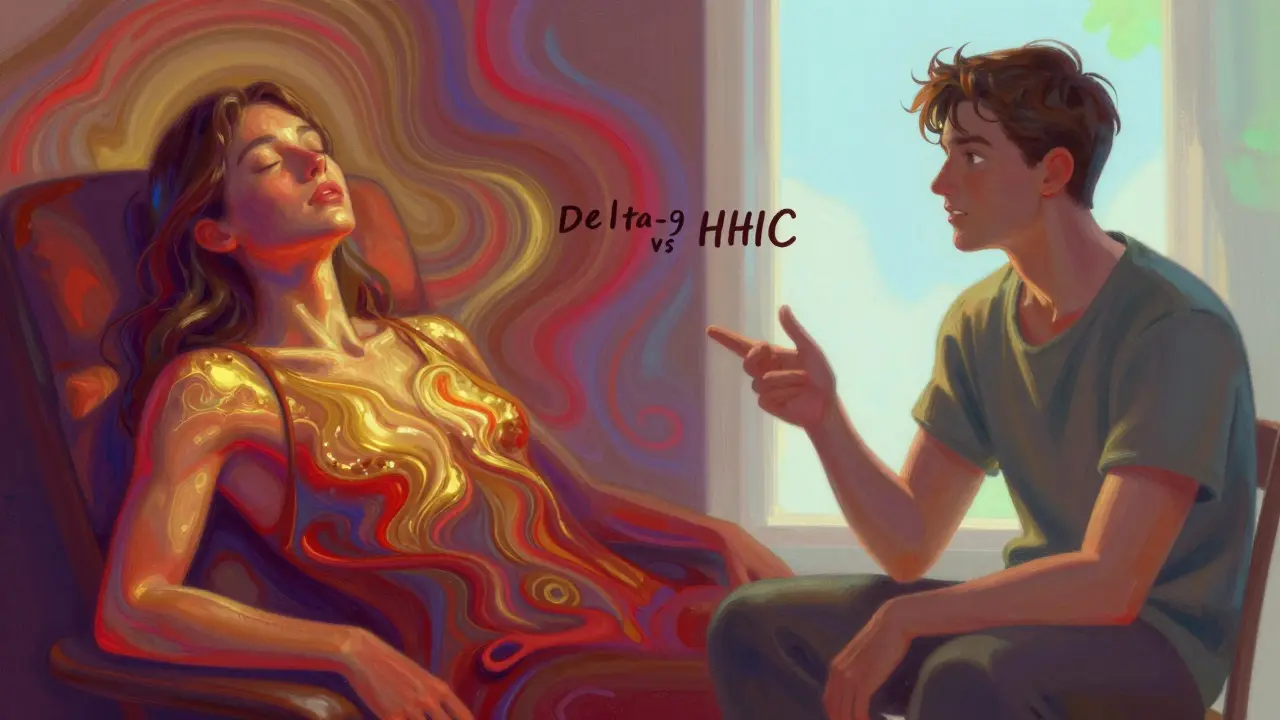 Künstlerische Darstellung der unterschiedlichen Wirkungen von Delta-9 und HHC