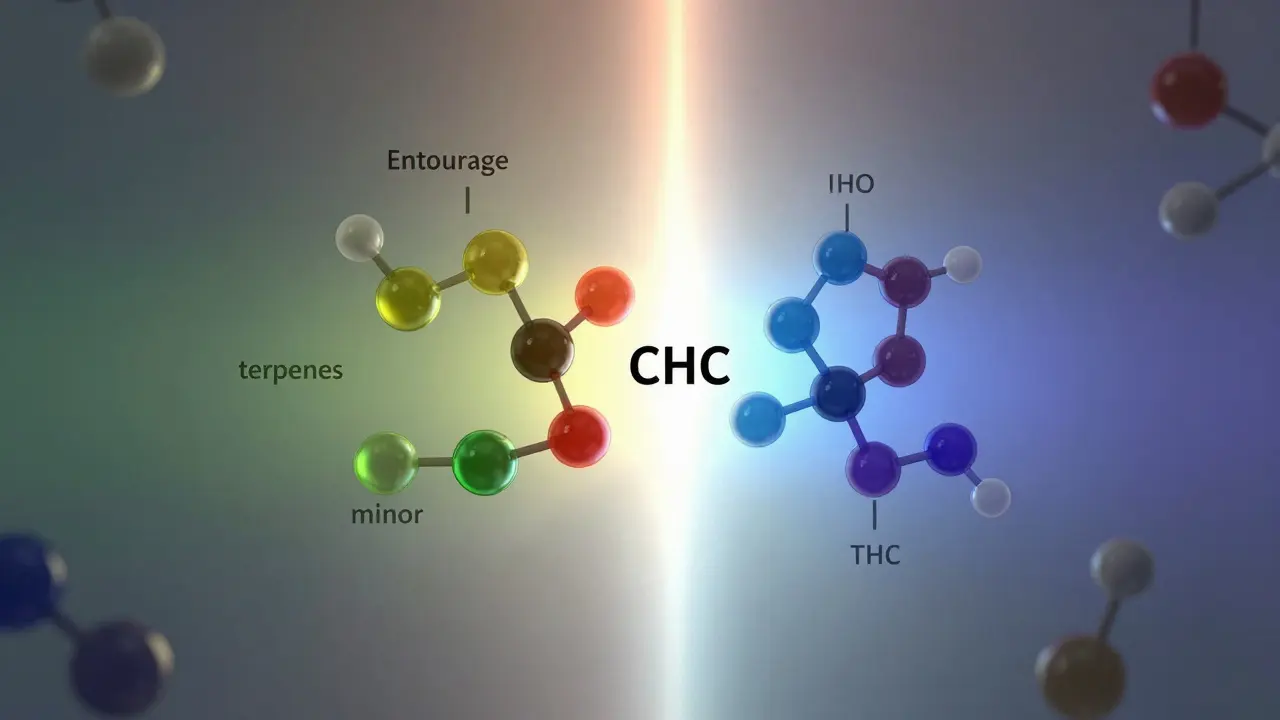 Künstlerische Illustration des Entourage-Effekts bei Cannabinoiden