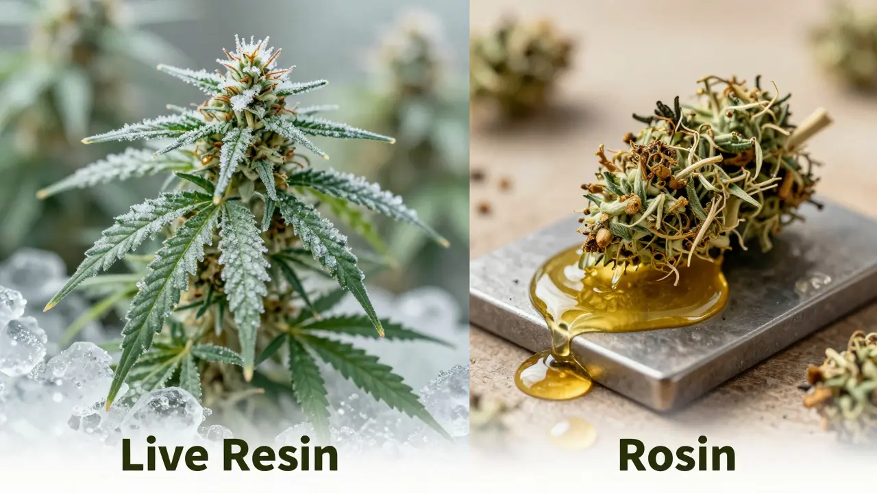 Künstlerischer Vergleich von Live Resin und Rosin Extraktionsmethoden