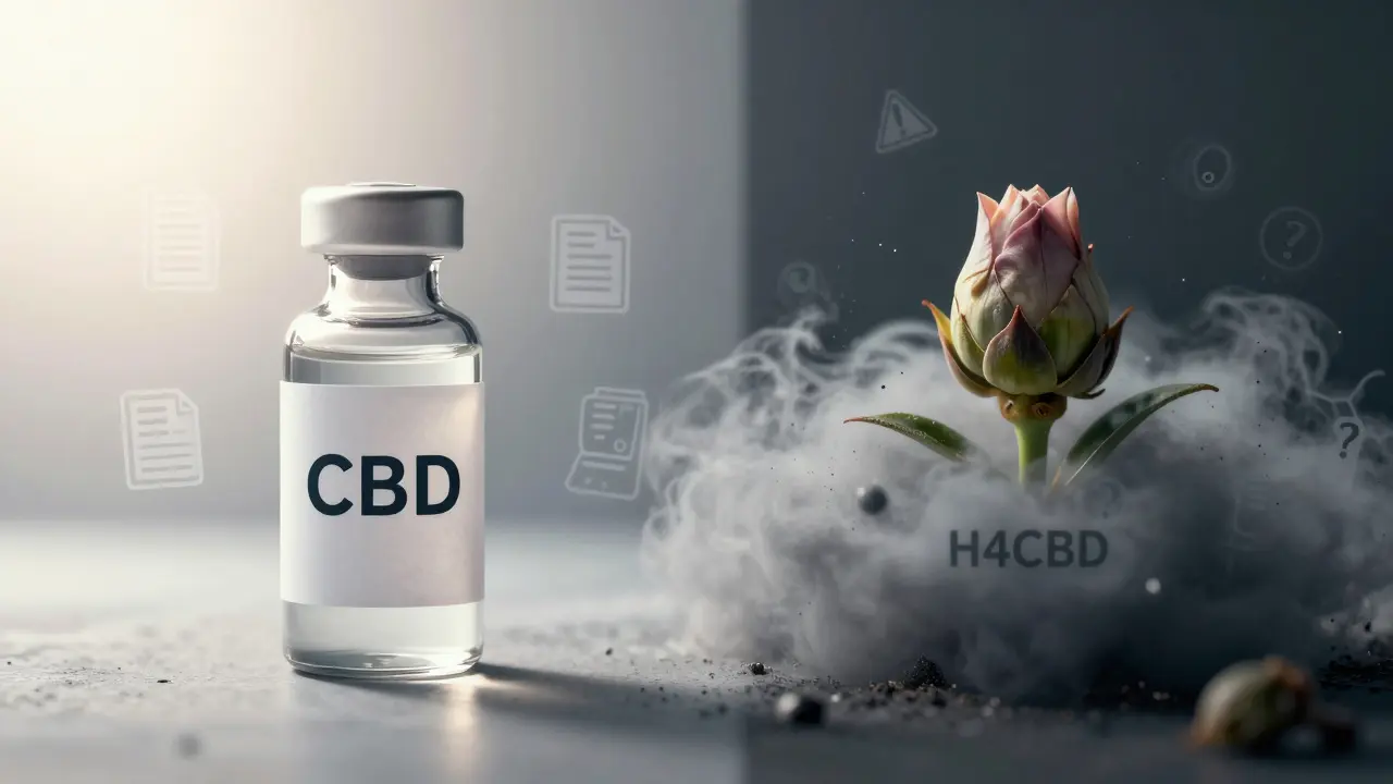 Vergleichsaufstellung: Klares CBD-Produkt links versus nebliges H4CBD rechts