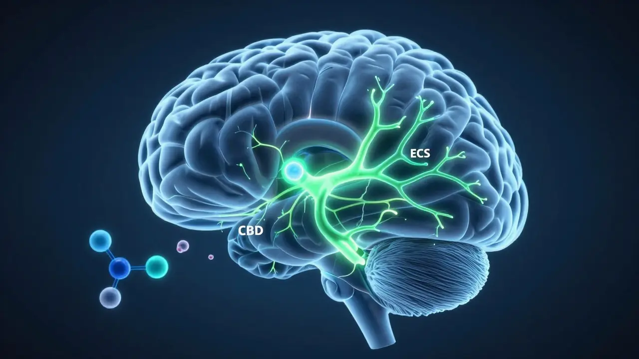 Abstrakte Darstellung des Endocannabinoid-Systems im Gehirn