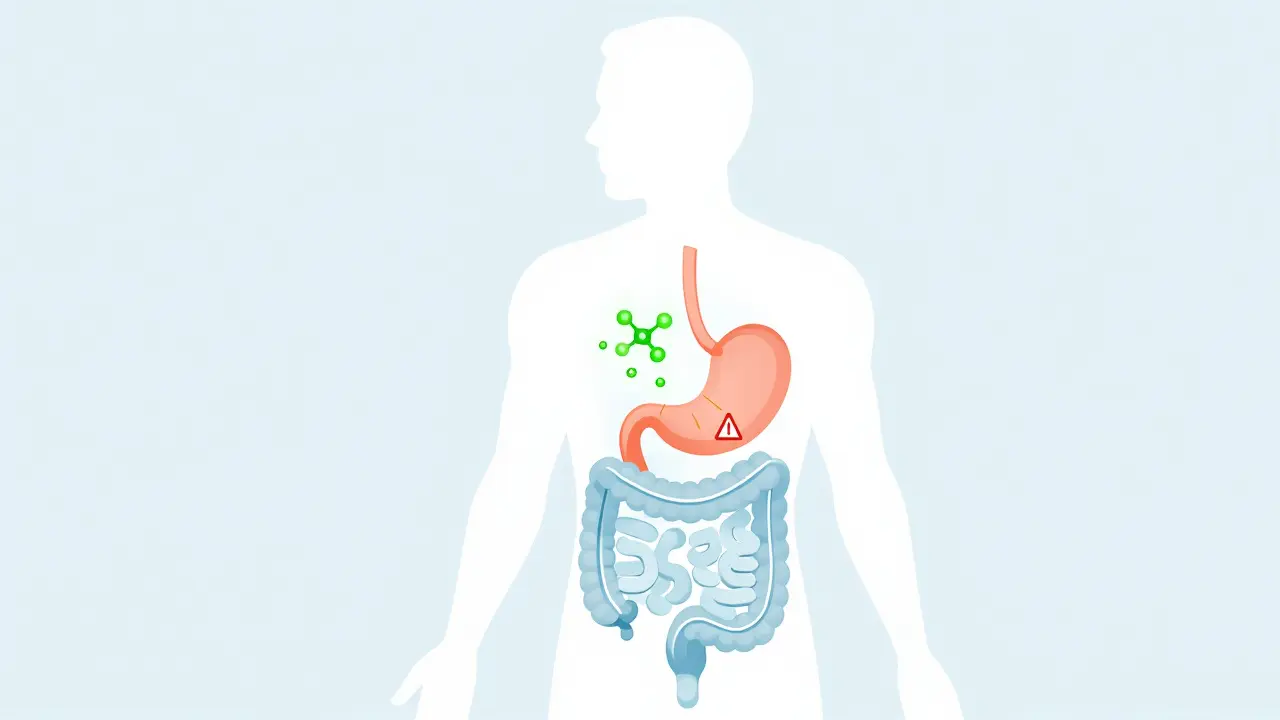 Illustration des Verdauungssystems mit CBD-Molekülen