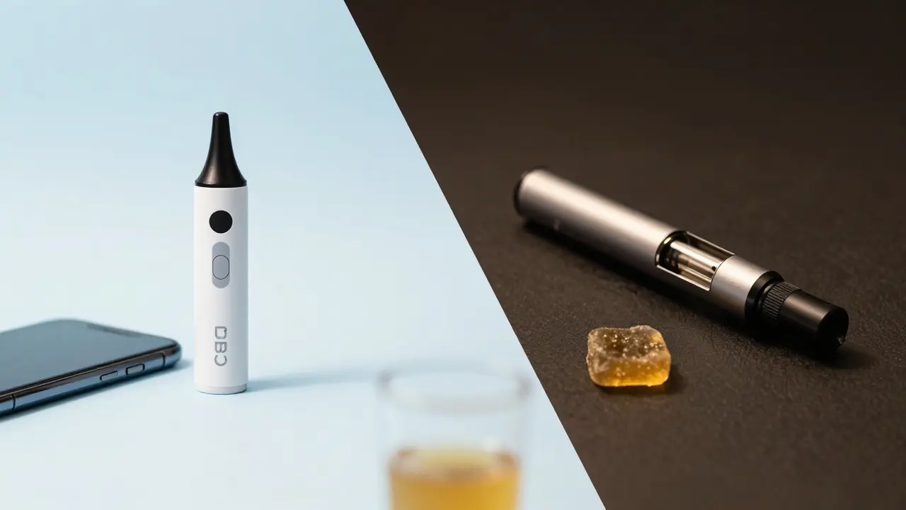 Konzeptionelle Aufteilung: links einfache Vape-Patrone für Komfort, rechts Dab-Pen für Kontrolle und Intensität