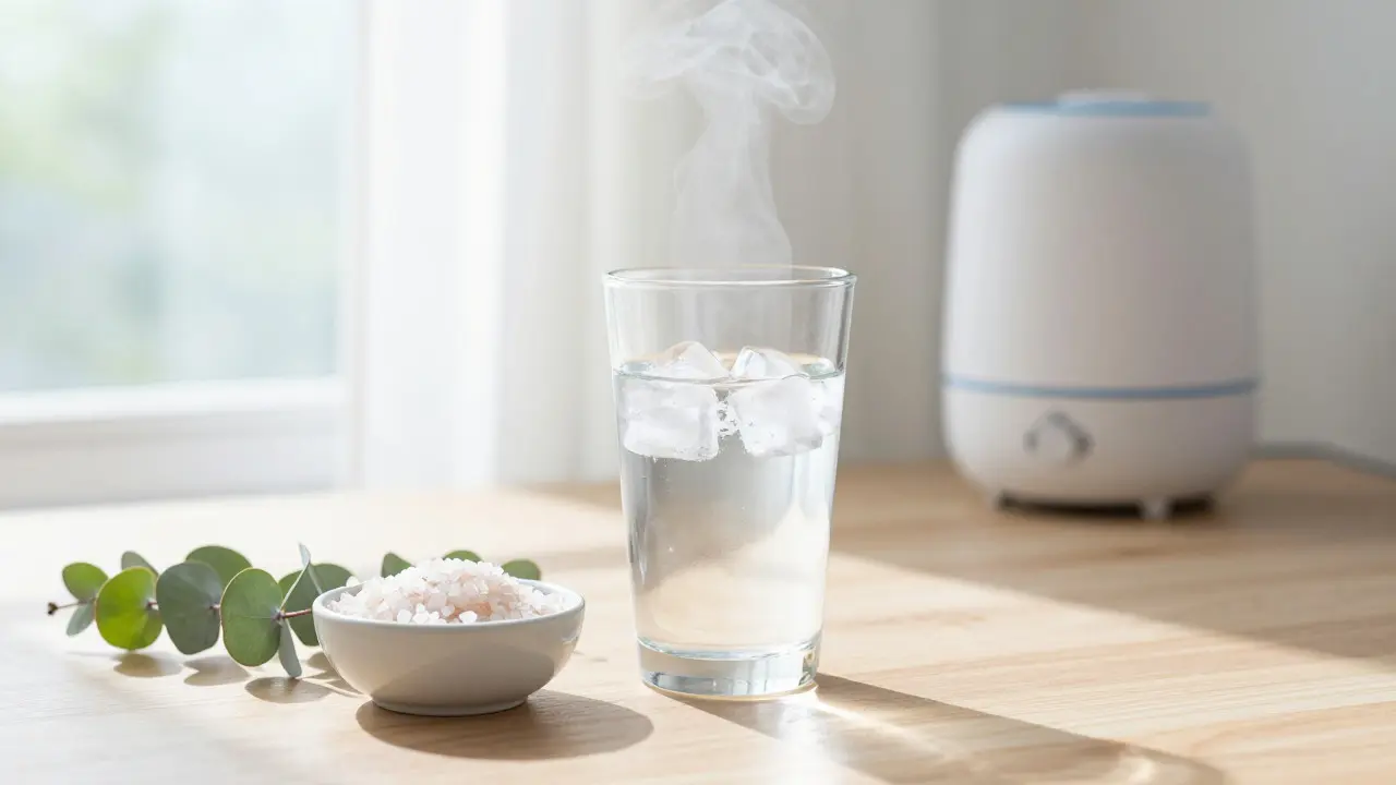 Wasser, Salzwasser und Eukalyptus zur Pflege der Atemwege