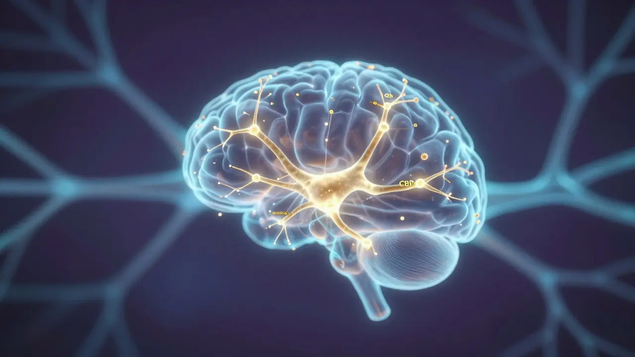 Abstrakte Darstellung des Endocannabinoid-Systems im Gehirn